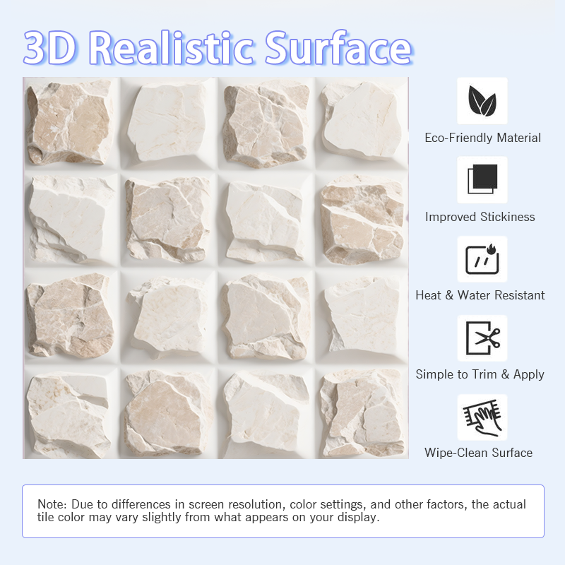 3D White and Brown Square Quartz Peel and Stick Wall Tile