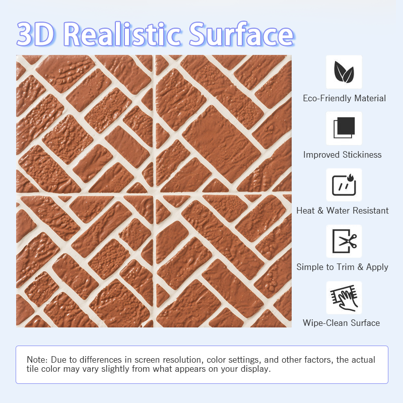 3D Red Interlaced Texture Brick Pattern Peel and Stick Wall Tile