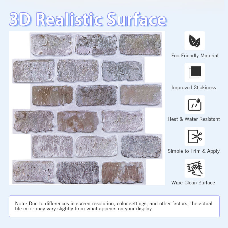 3D Grey Brick Peel and Stick Wall Tile