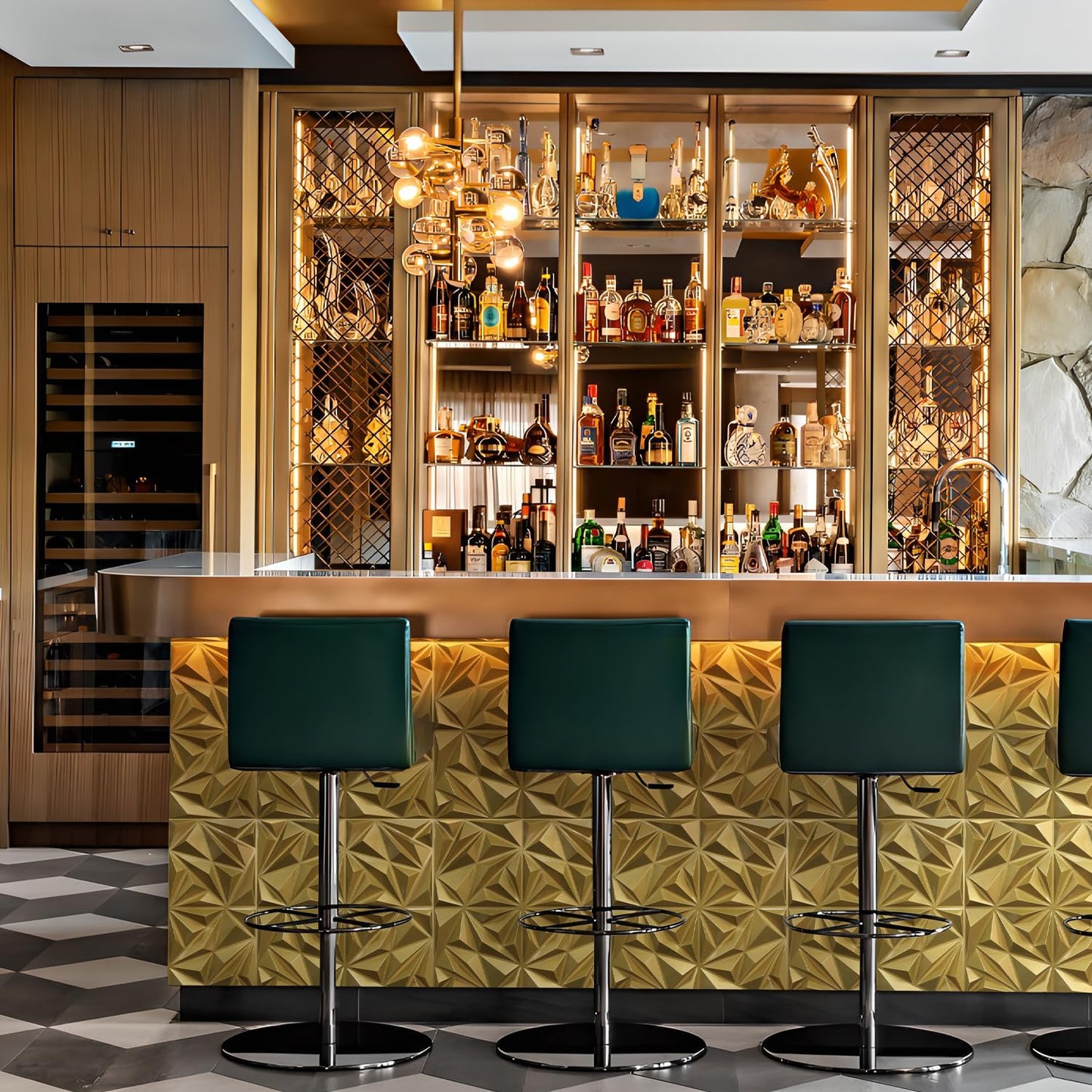 Triangle Diamond Design 3D PVC Wall Panels - Brushed Gold