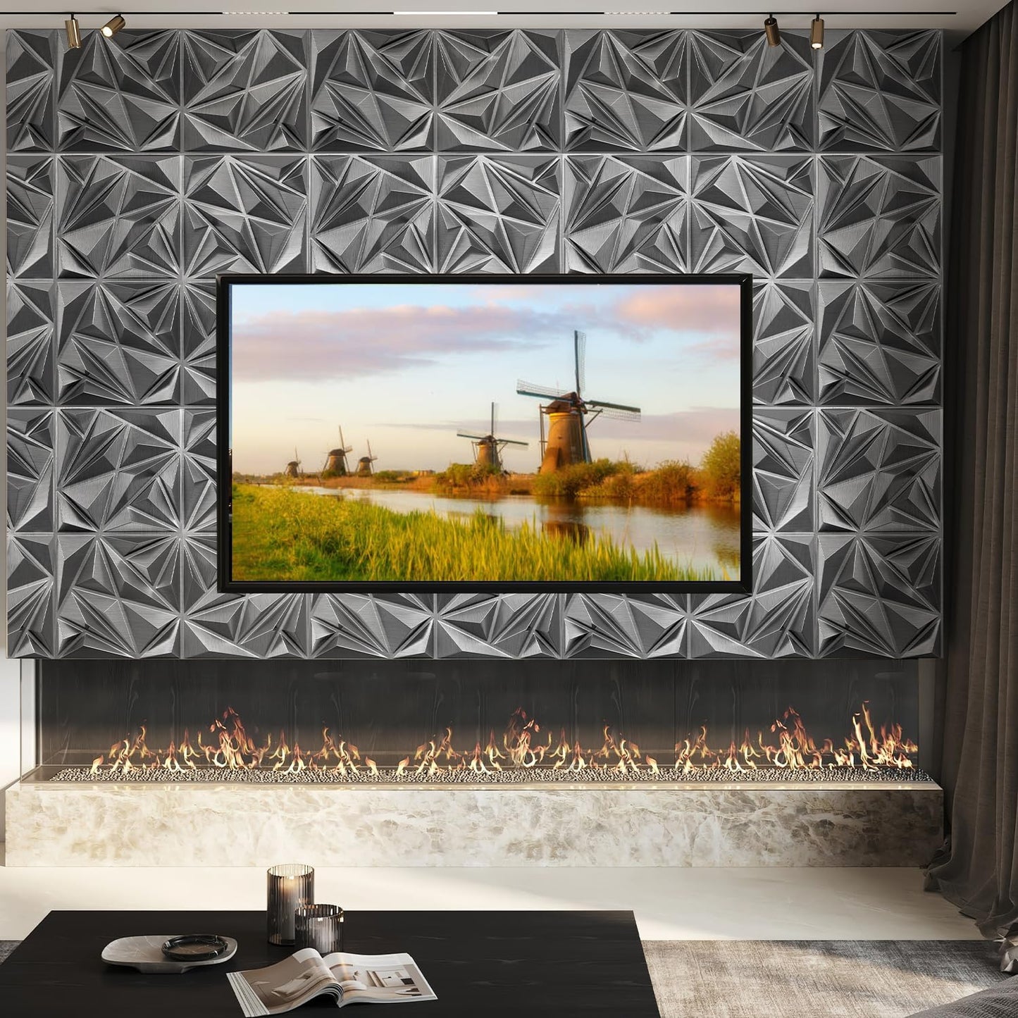 Triangle Diamond Design 3D PVC Wall Panels - Brushed Silver