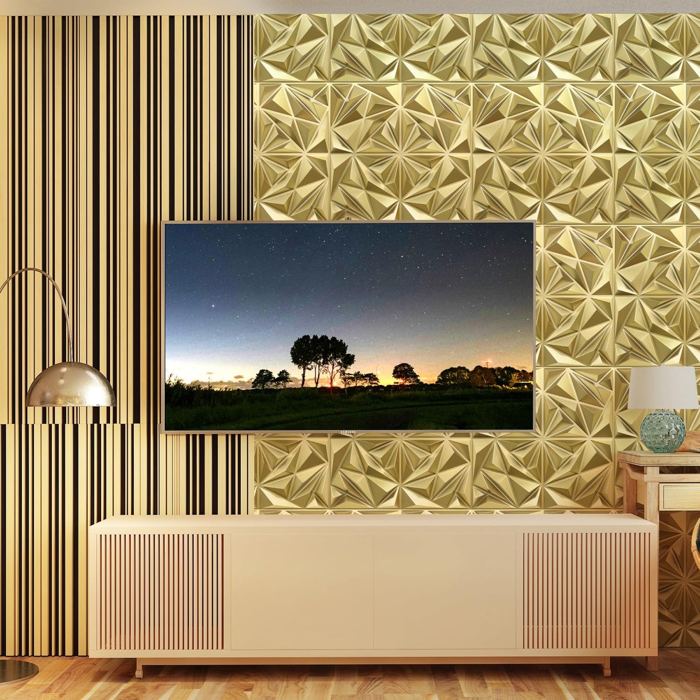 Triangle Diamond Design 3D PVC Wall Panels - Champaign Gold