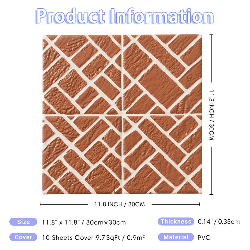 3D Red Interlaced Texture Brick Pattern Peel and Stick Wall Tile