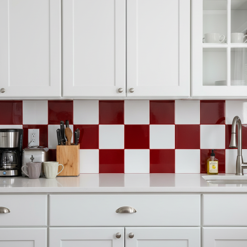 Retro Red & White Checkerboard Peel and Stick Wall Tile