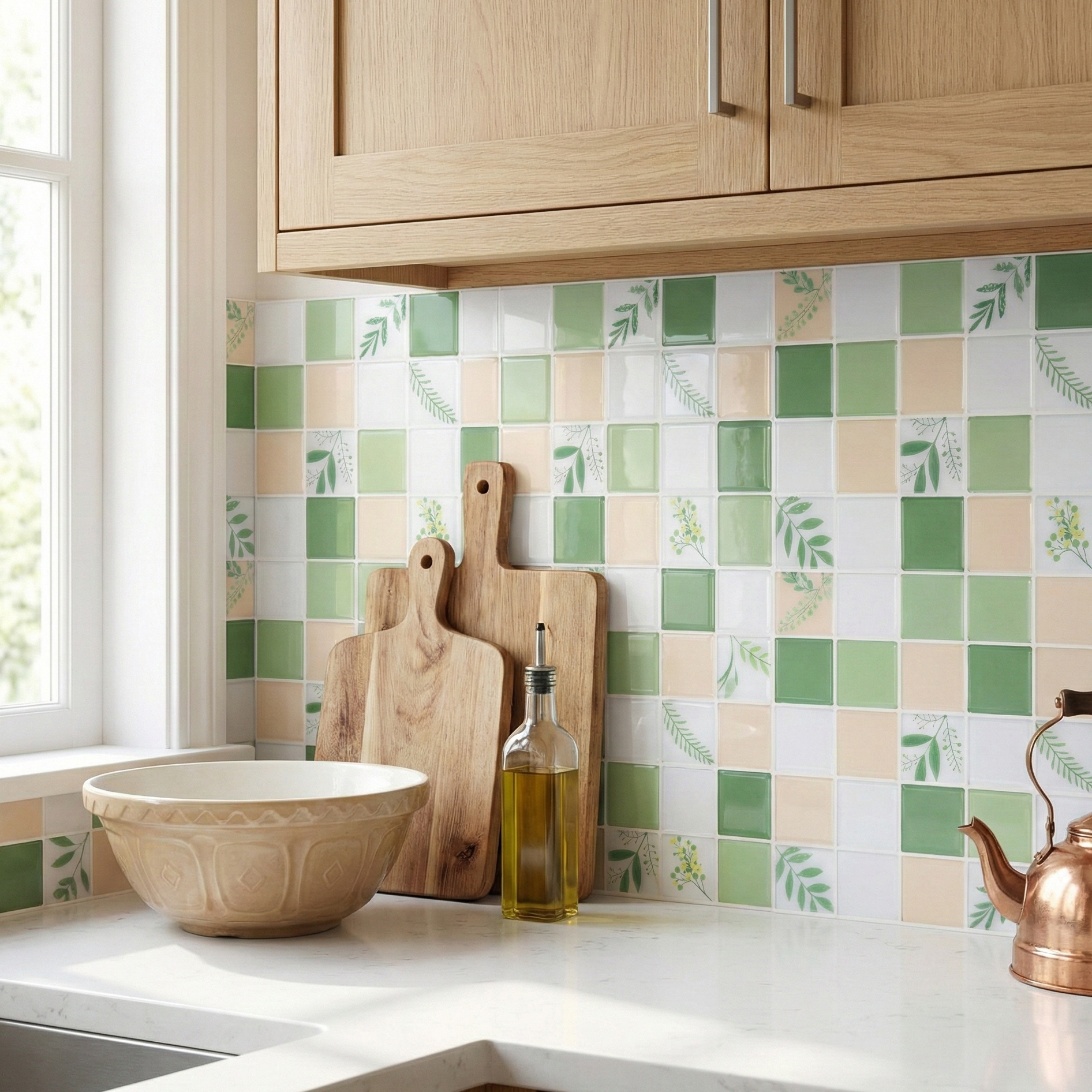 3D Botanical Style Mosaic Peel and Stick Wall Vinyl Tile