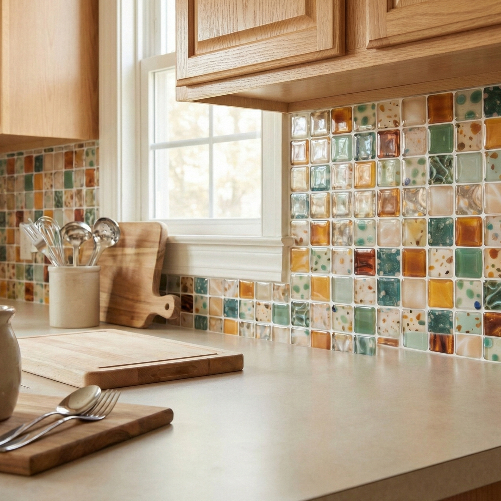 3D Colorful Mosaic Style Peel and Stick Wall Vinyl Tile