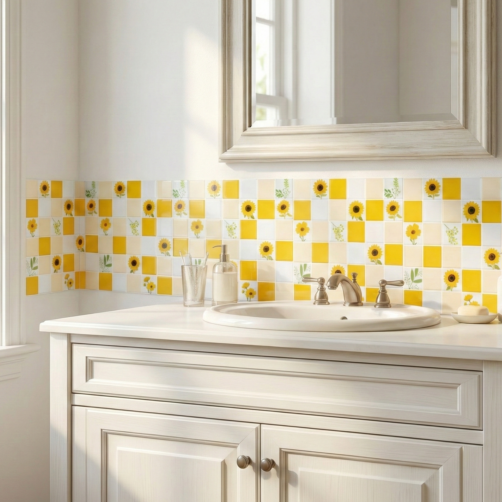 3D Bright Sunflower Mosaic Style Peel and Stick Wall Vinyl Tile