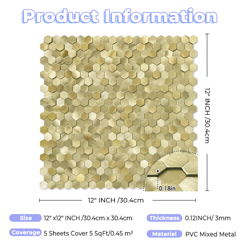 Penny Mosaic Hexagon Peel and Stick Backsplash Tiles - Gold