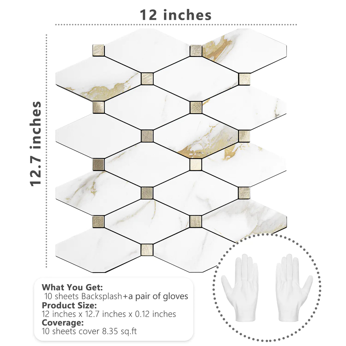 PVC Mixed Metal Mosaic Tile Backsplash - Calacatta Golden