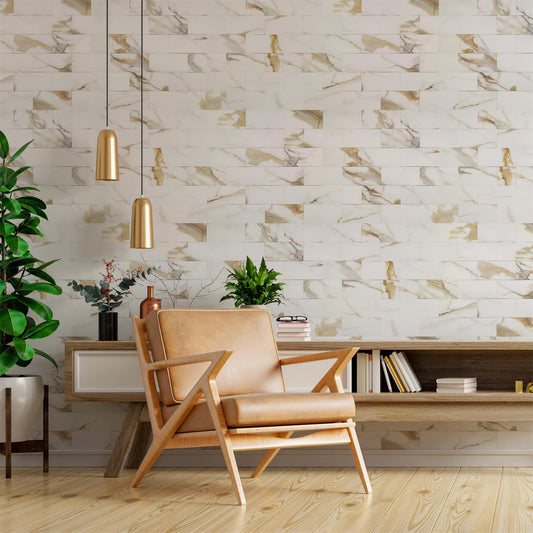 2''x4'' Subway Peel and Stick Tiles Sheeted - Calacatta Gold Marble