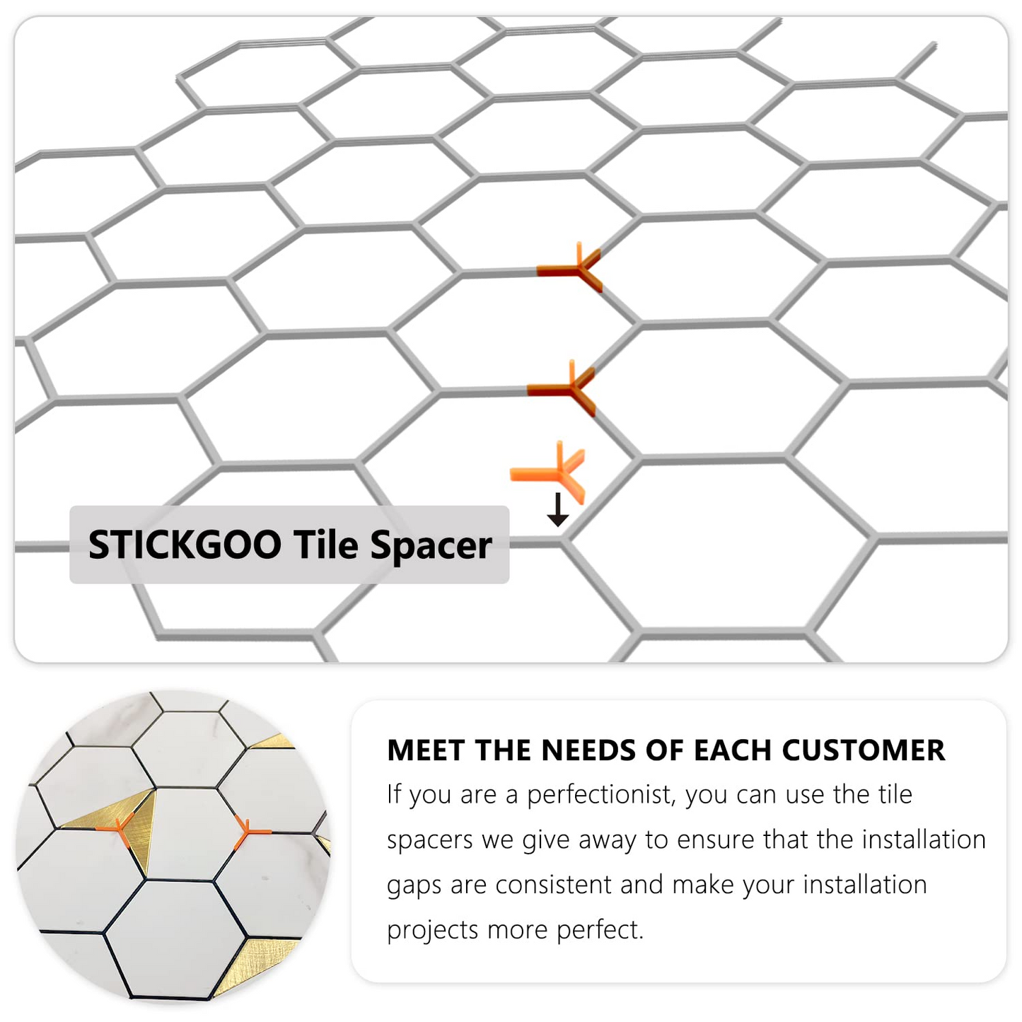 Hexagon PVC Mixed Metal Mosaic Tiles - White Marble with Metal Gold