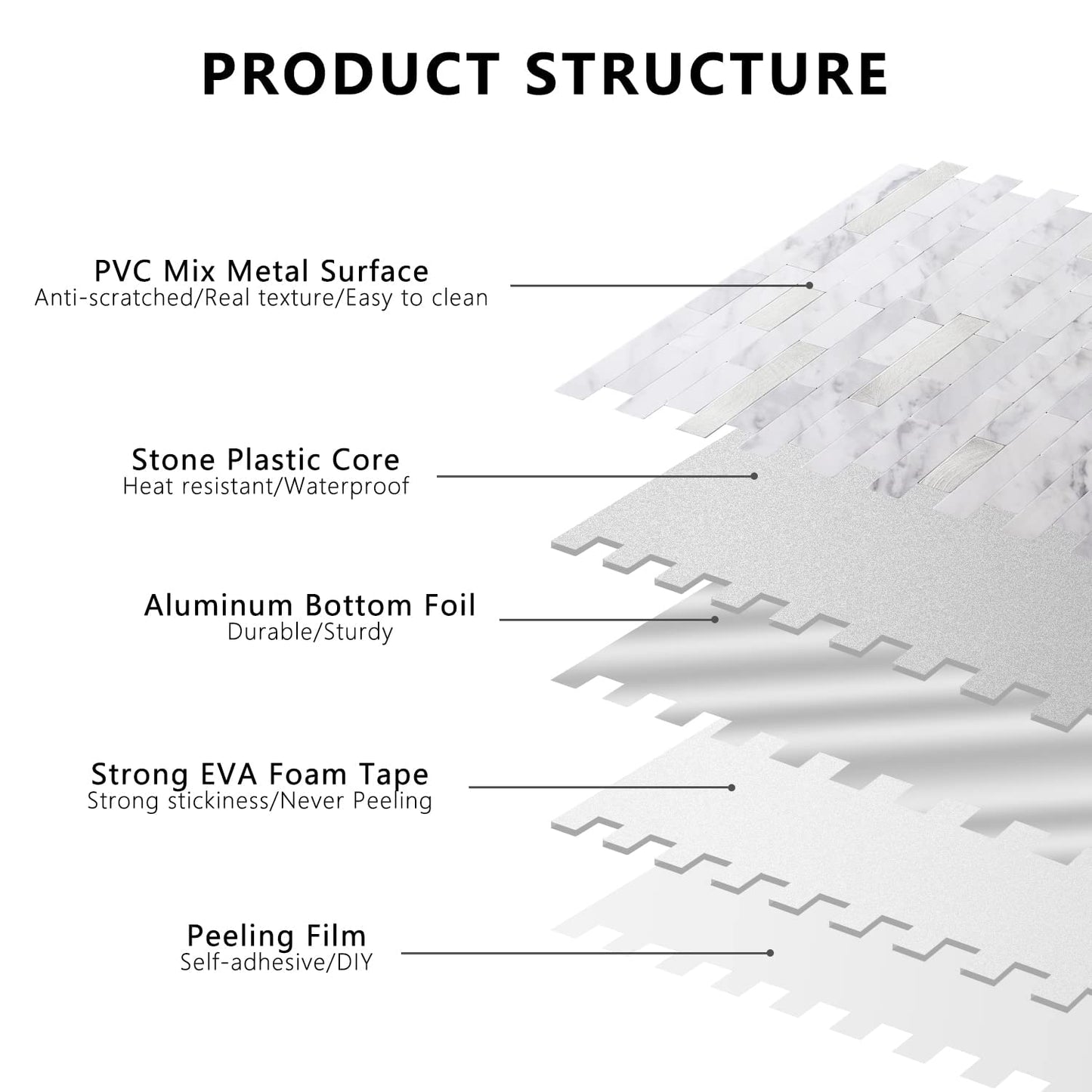 Faux Stone Mixed Metal Linear Blend - White Marble with Metal Silver