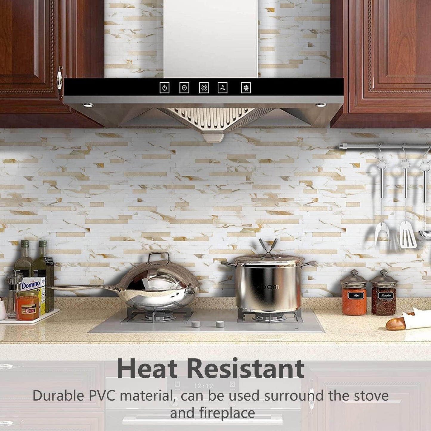 STICKGOO 10 Sheets Peel and Stick Backsplash Tile for Kitchen/Bathroom/Laundry Room/Fireplace/RV, Marble Calacata with Metal Gold