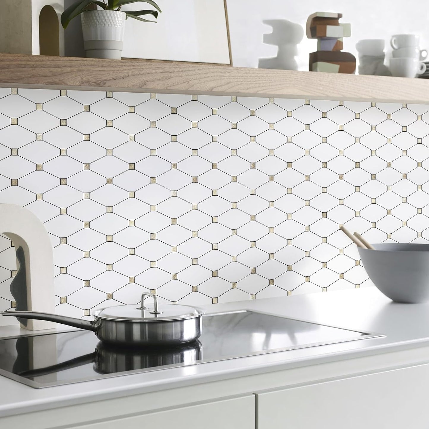 PVC Mixed Metal Mosaic Tile Backsplash - Pure White