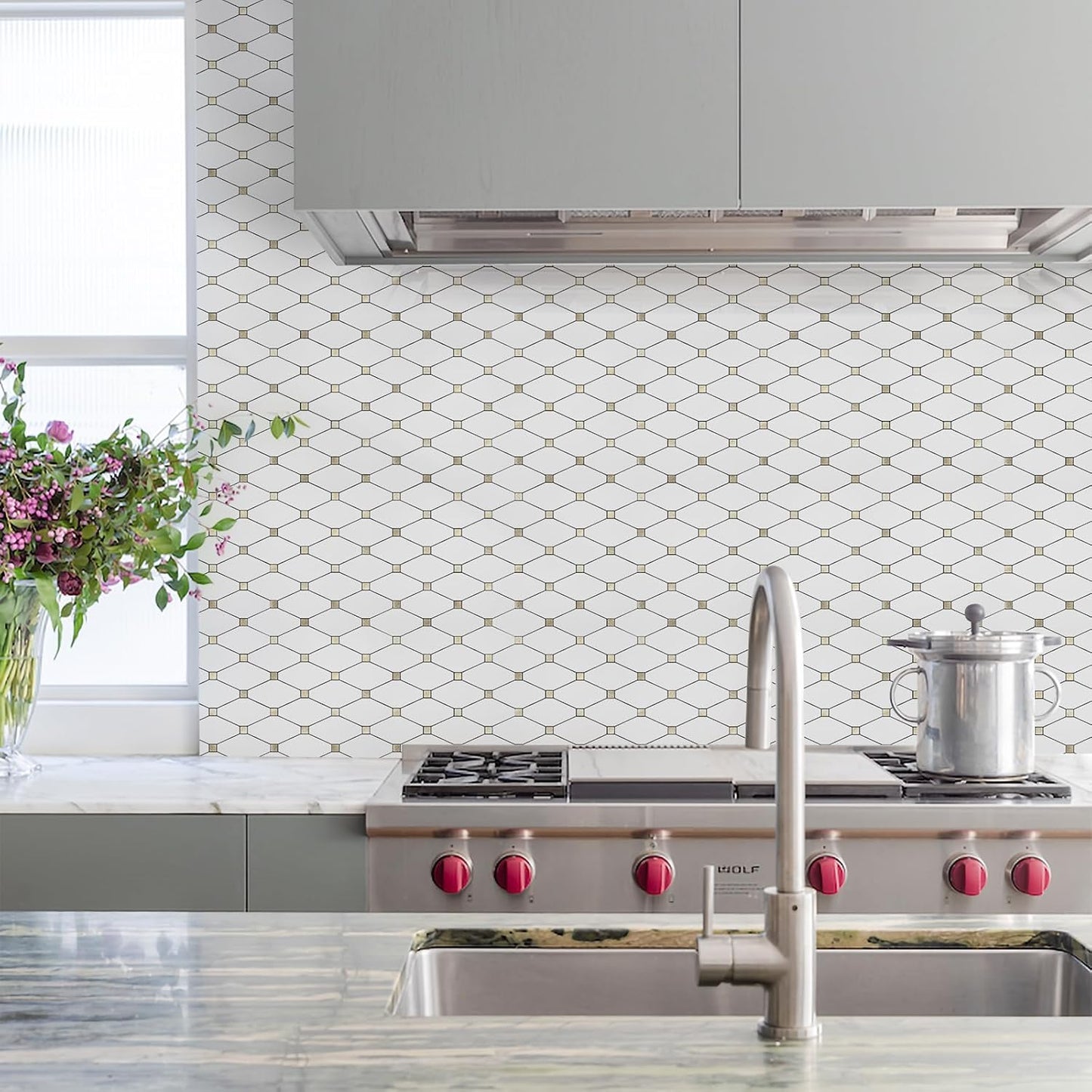 PVC Mixed Metal Mosaic Tile Backsplash - Pure White