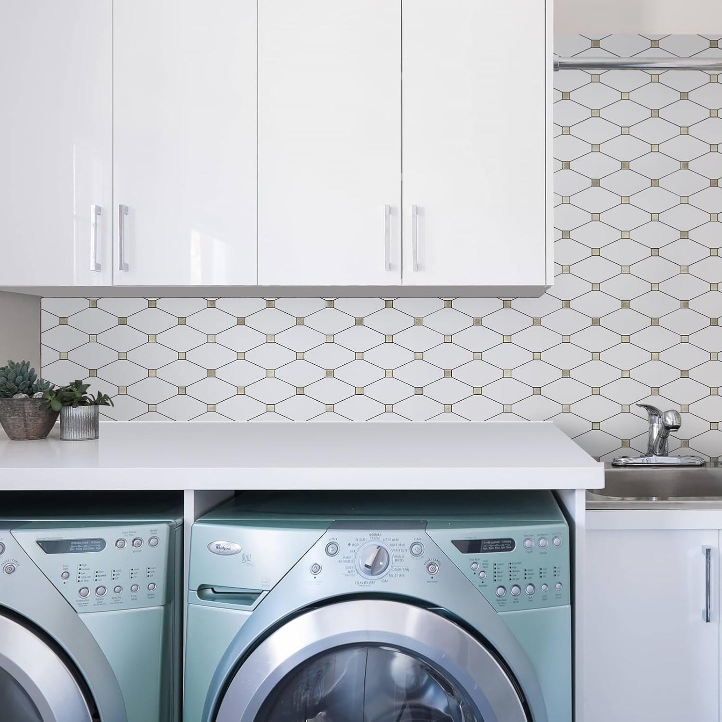 PVC Mixed Metal Mosaic Tile Backsplash - Pure White