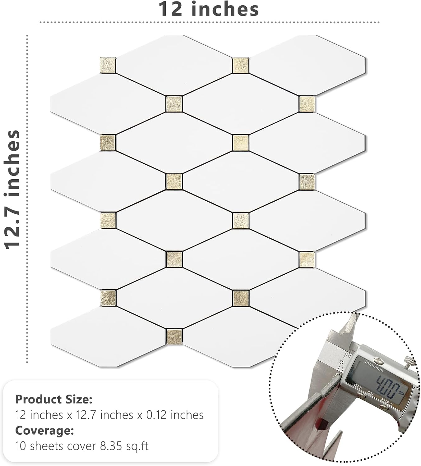 PVC Mixed Metal Mosaic Tile Backsplash - Pure White