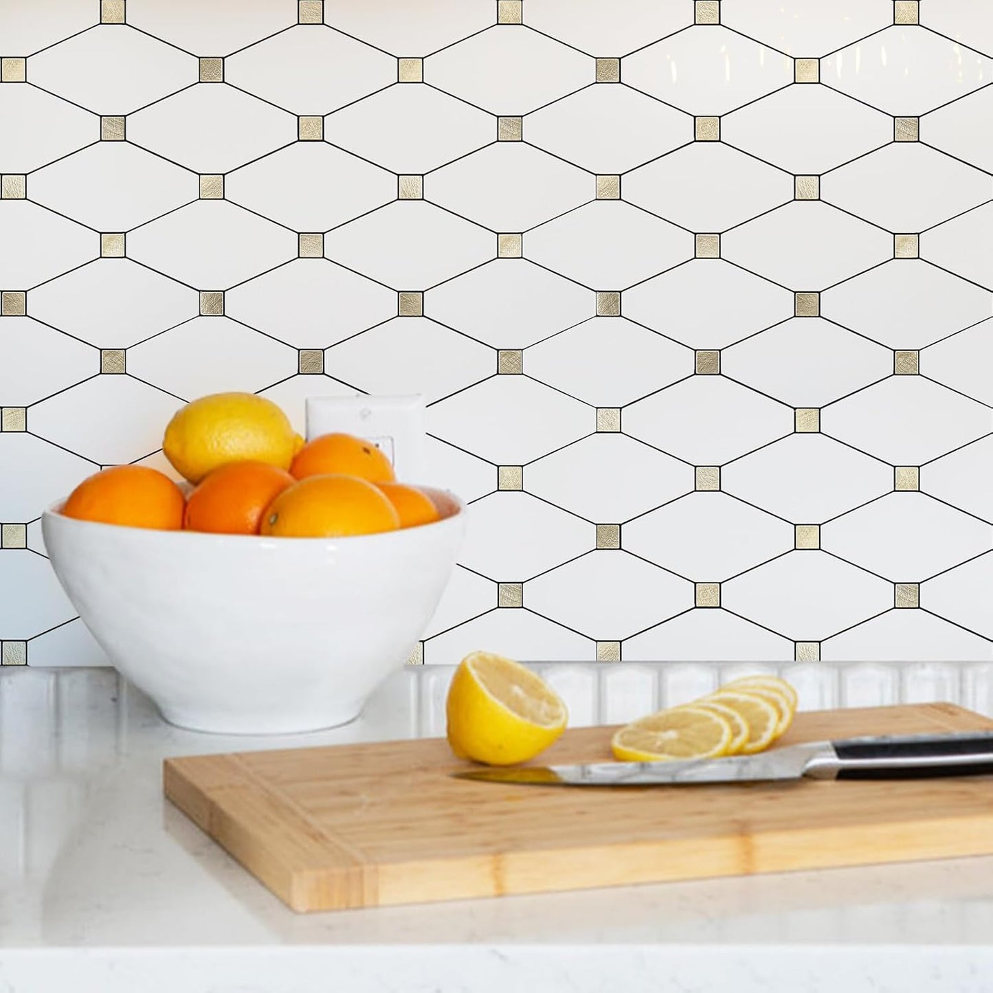 PVC Mixed Metal Mosaic Tile Backsplash - Pure White