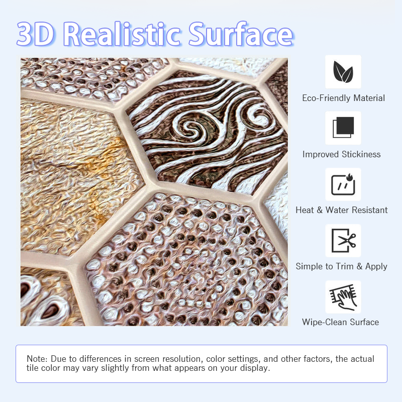 3D Brown Tone Hexagon Boho Peel and Stick Wall Tile