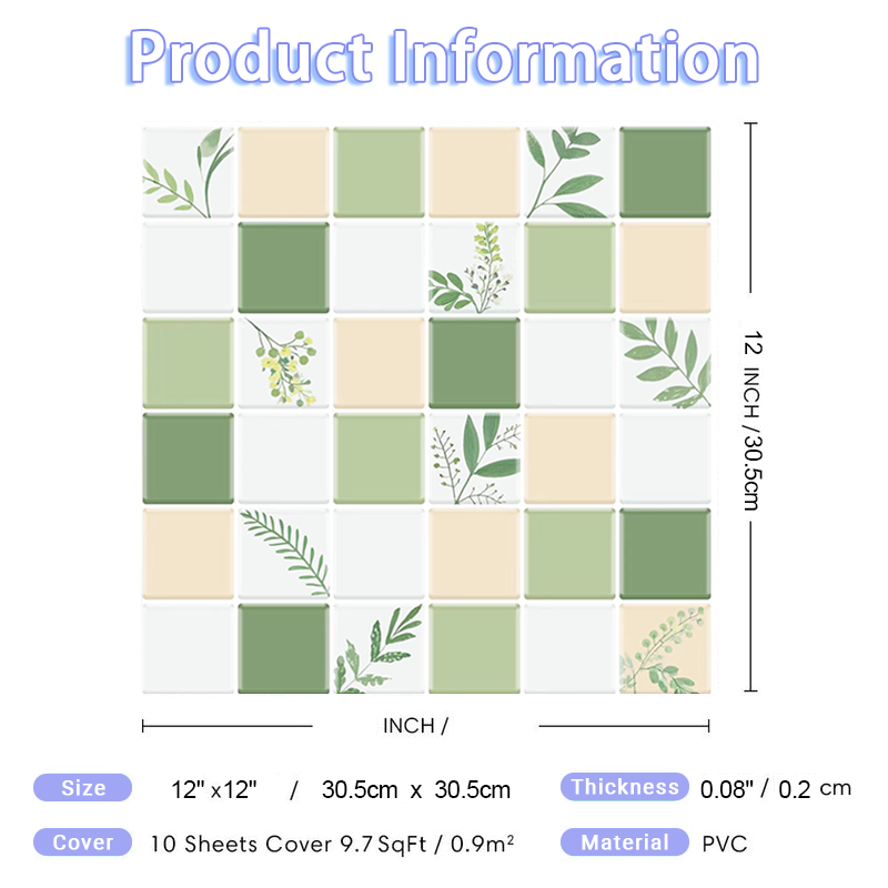 3D Botanical Style Mosaic Peel and Stick Wall Vinyl Tile