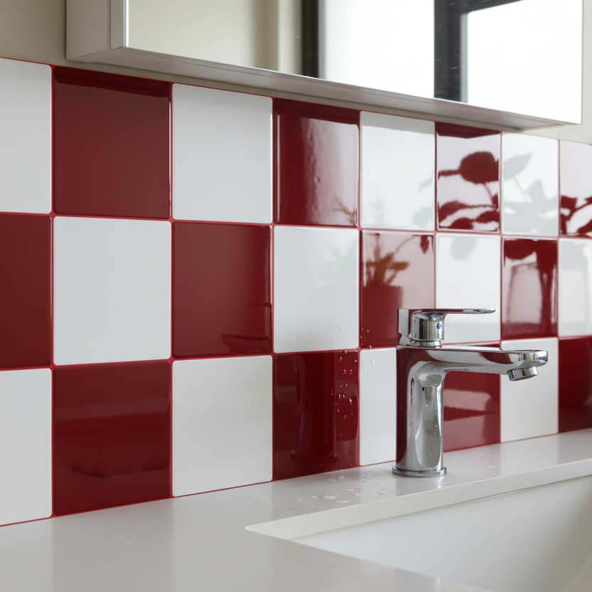 Retro Red & White Checkerboard Peel and Stick Wall Tile