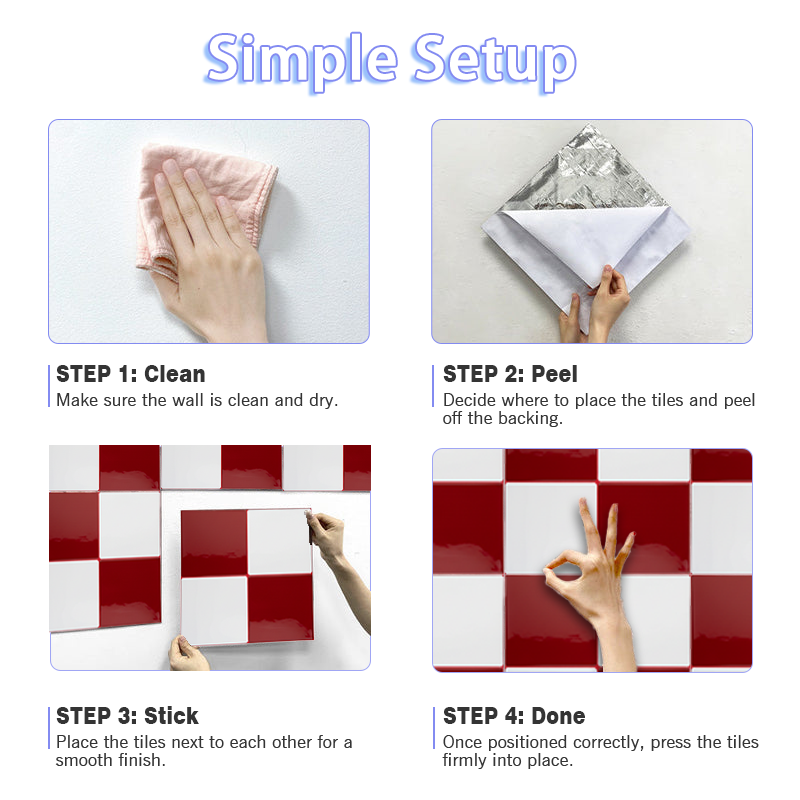 Retro Red & White Checkerboard Peel and Stick Wall Tile