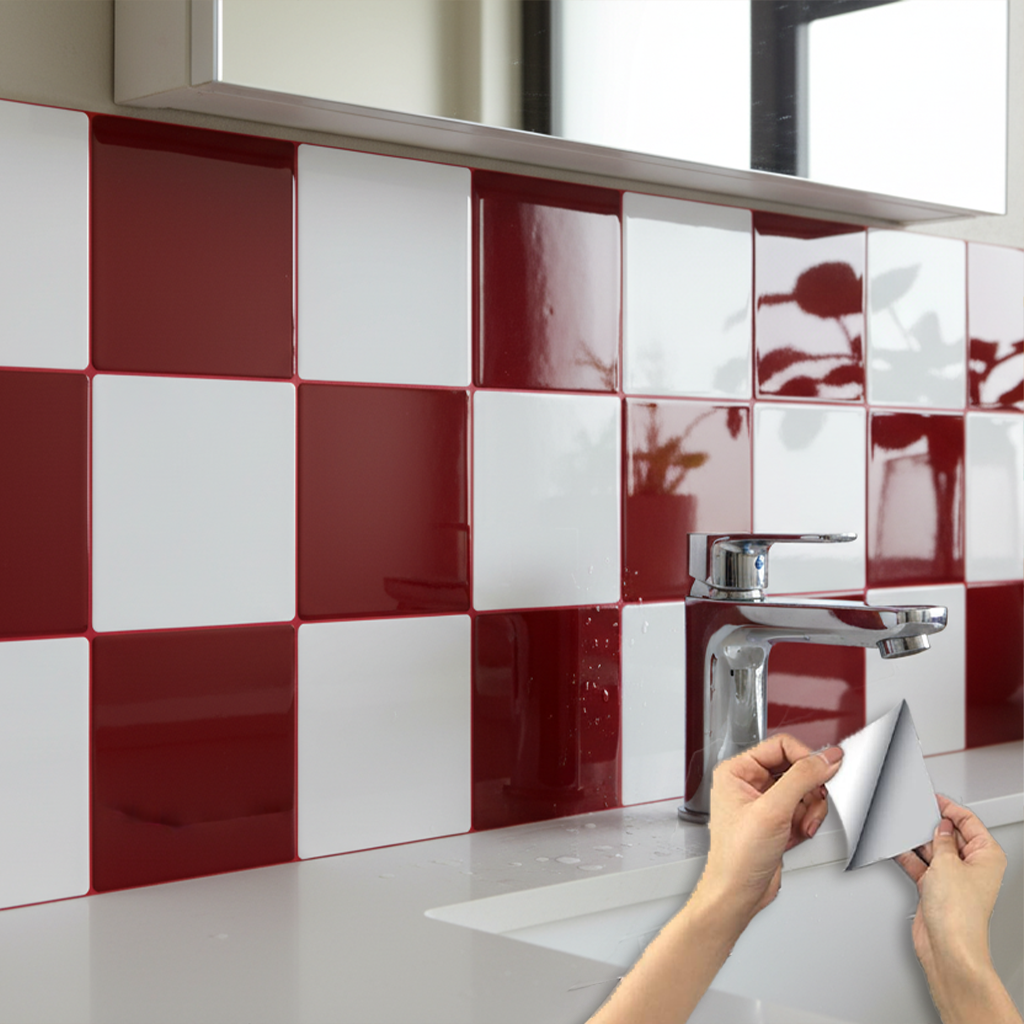 Retro Red & White Checkerboard Peel and Stick Wall Tile