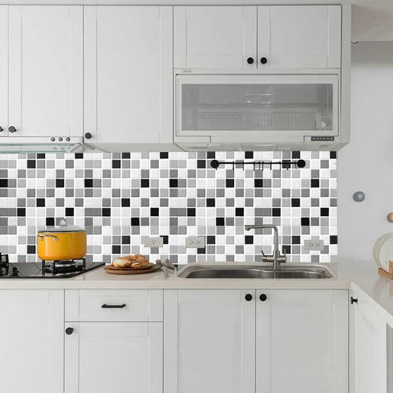 3D White and Black Grid Peel and Stick Wall Tile