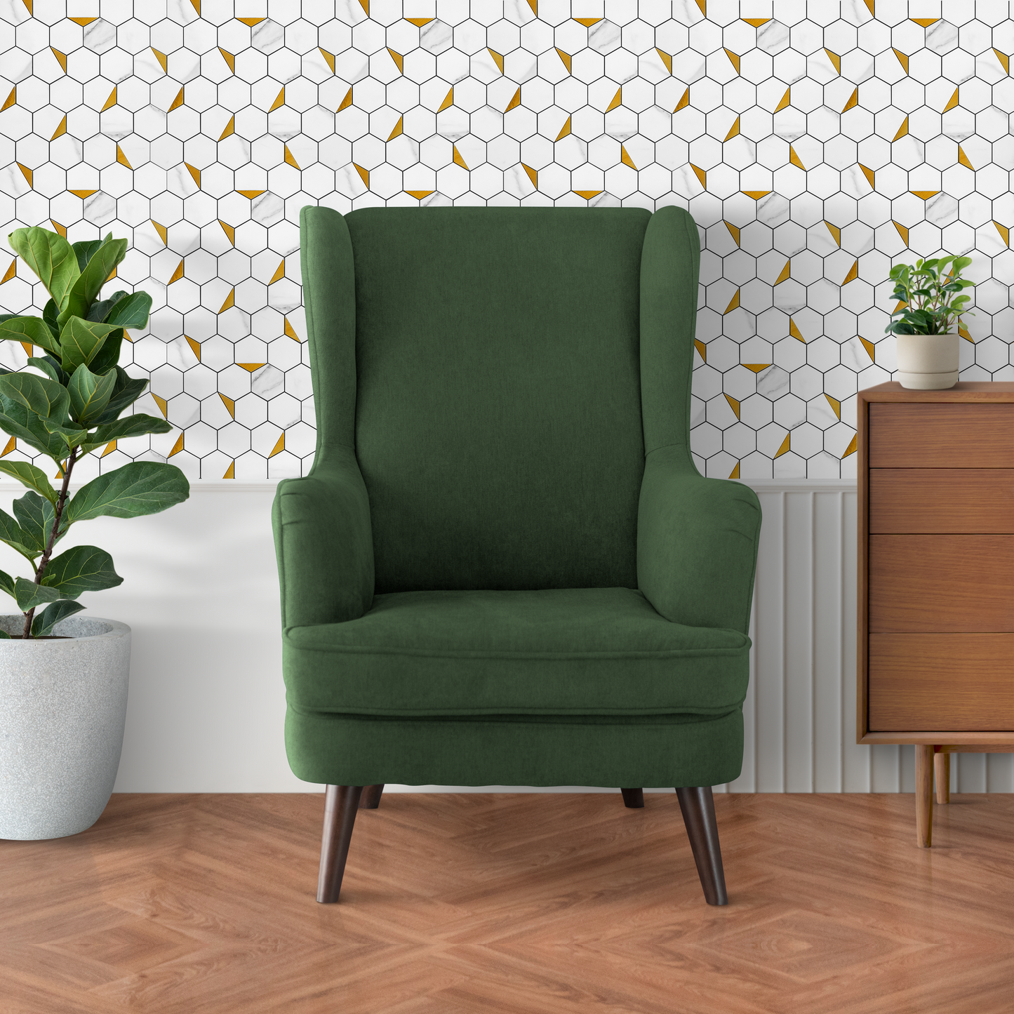 Hexagon PVC Mixed Metal Mosaic Tiles - White Marble with Metal Gold