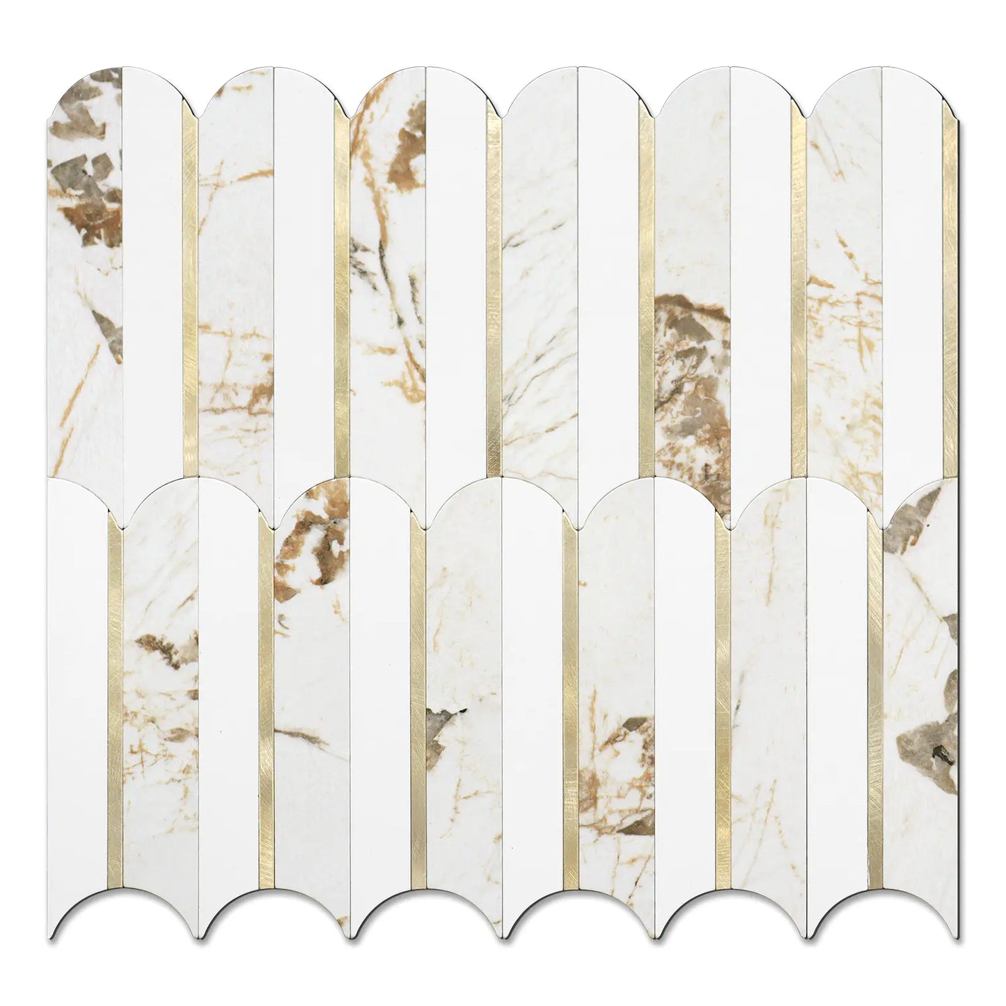 Oval PVC Mixed Metal Mosaic Tile - Marble Gold & White With Gold