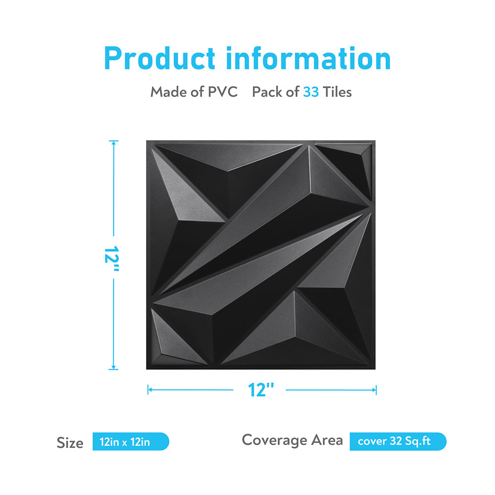 Flower Textured 3D PVC Wall Panels - Black