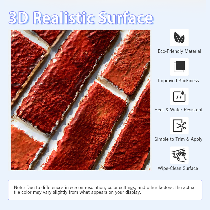 3D Classical Red Brick Peel and Stick Wall Tile