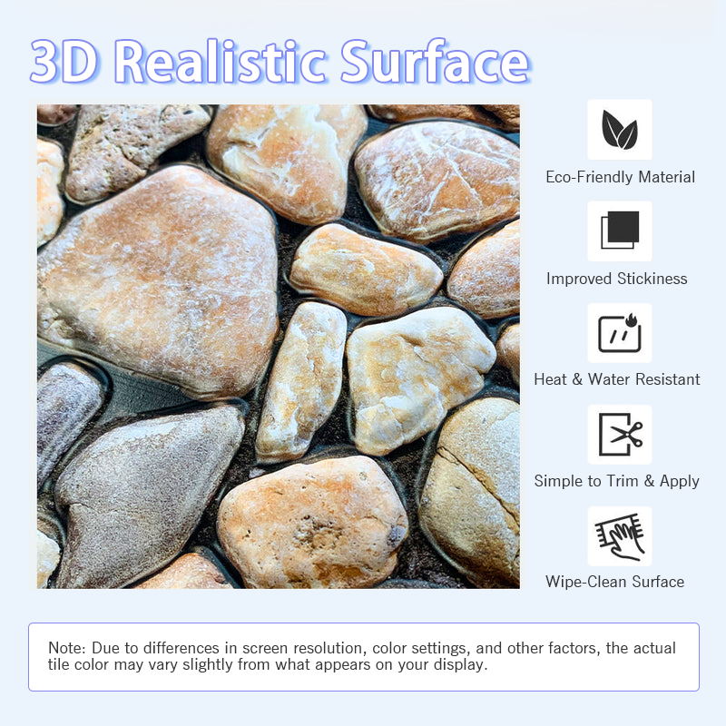 3D Cobblestone Peel and Stick Wall Tile