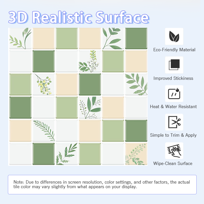 3D Botanical Style Mosaic Peel and Stick Wall Vinyl Tile