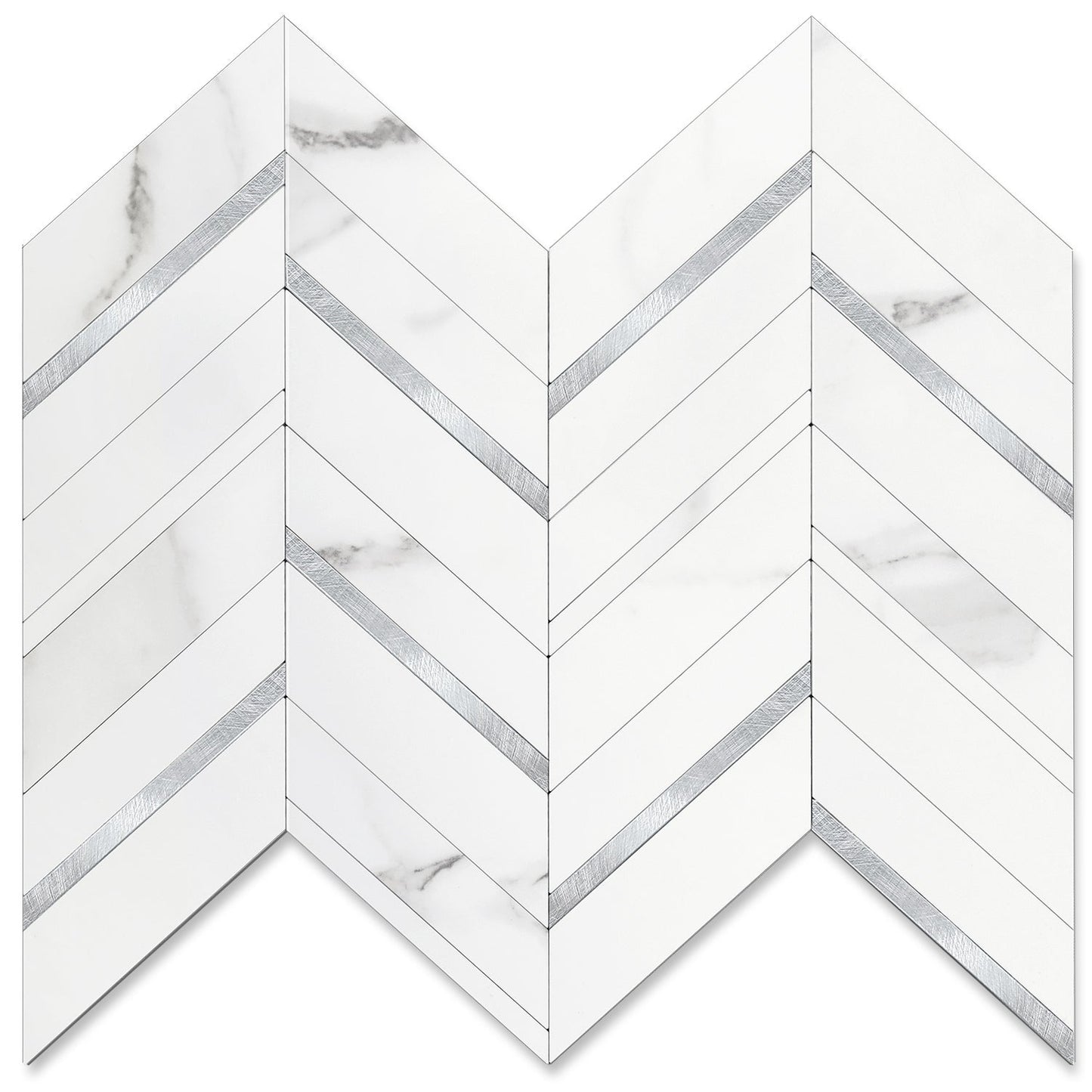 Herringbone Wall Tiles - White Marble Mixed Silver