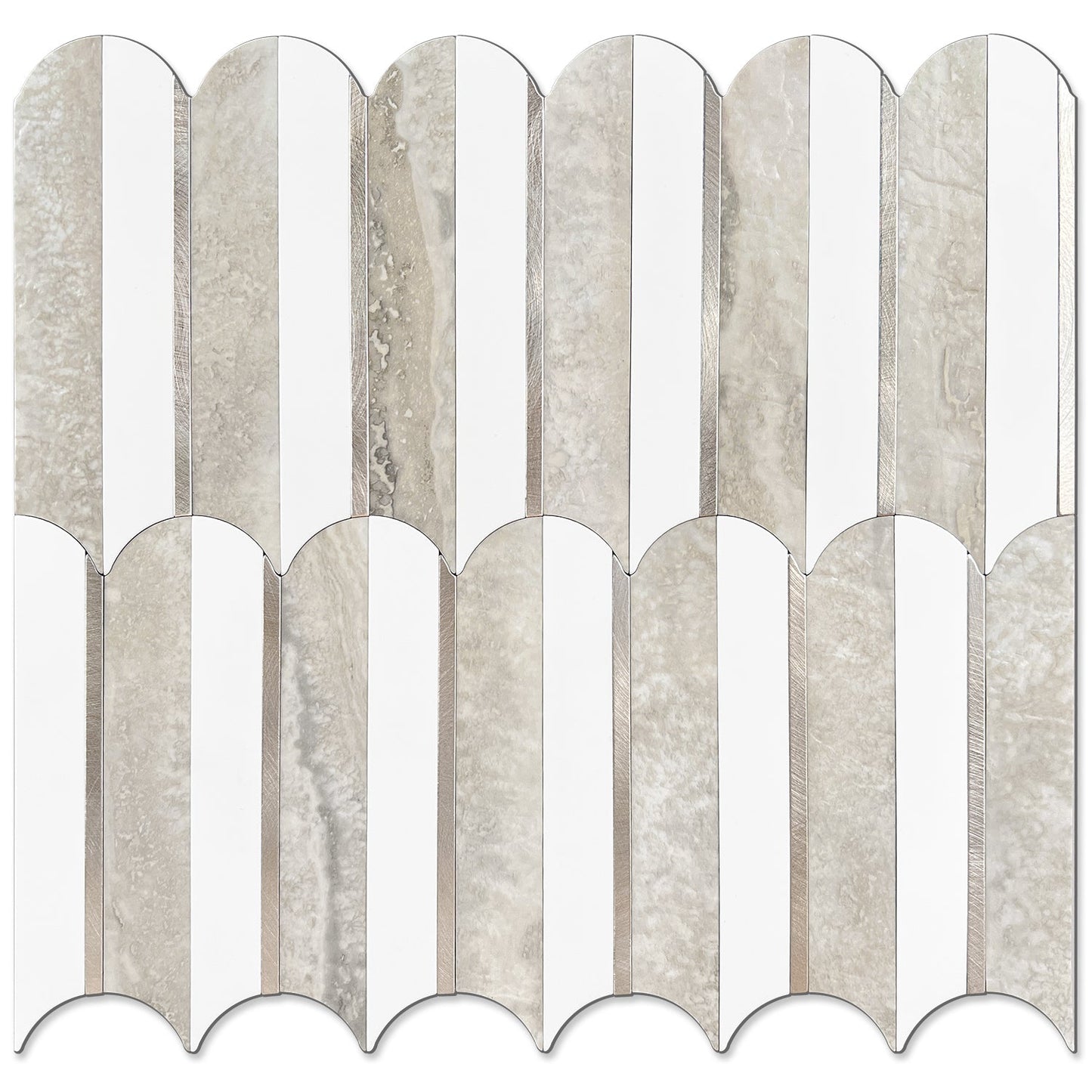 Oval PVC Mixed Metal Mosaic Tile - Beige Slate & White With Gold