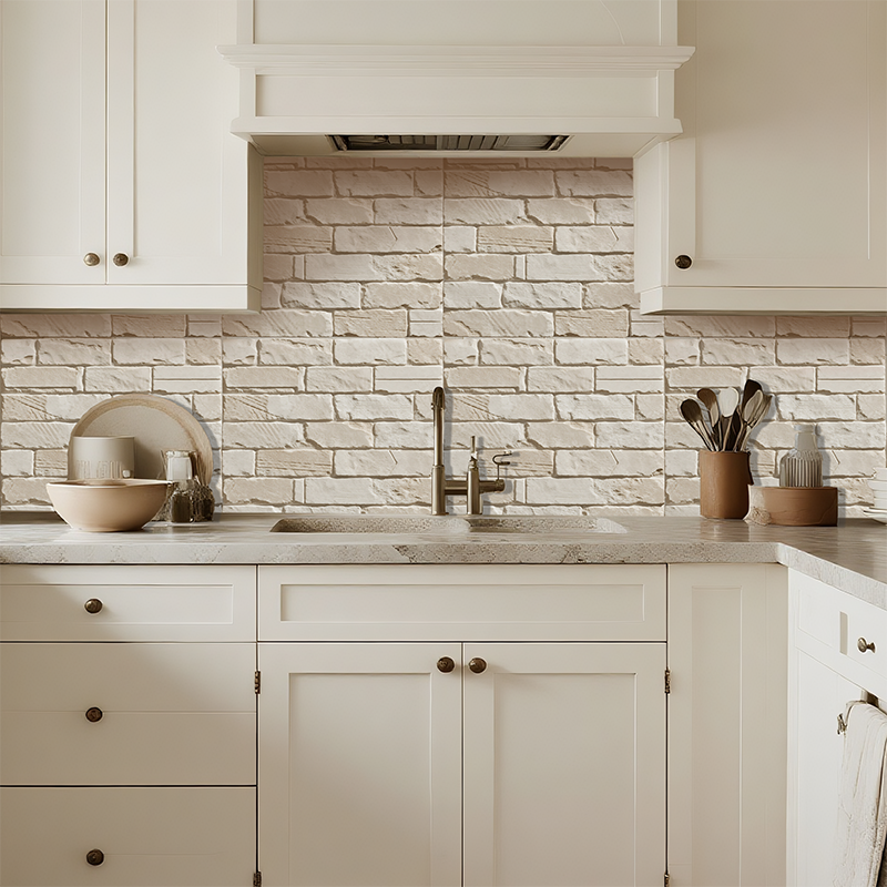 3D Embossed White Stone Peel and Stick Wall Tile