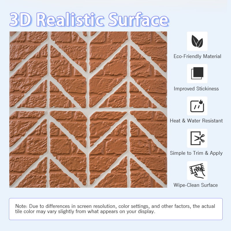 3D Geometric Red Brick Pattern Peel and Stick Wall Tile