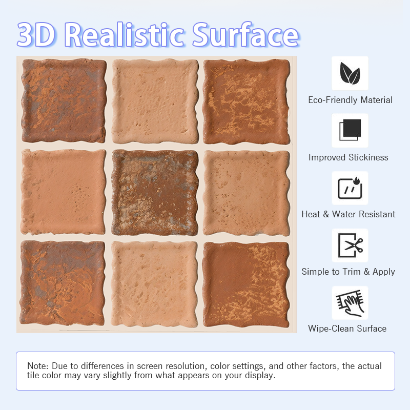 3D Vintage Terracotta Brick Style Peel and Stick Wall Tile