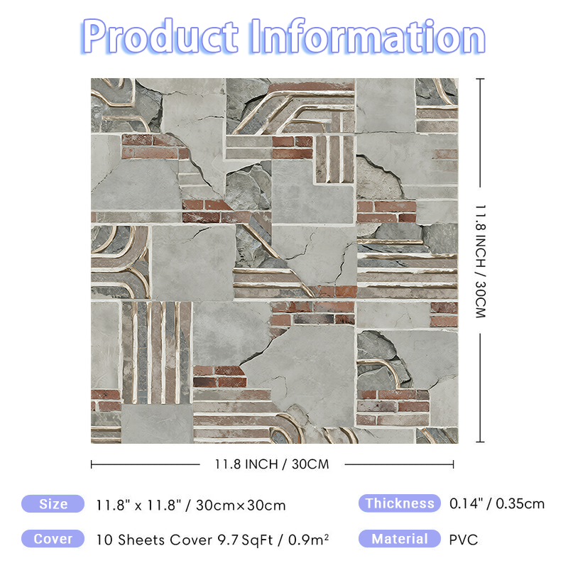 3D Industrial Loft Style Peel and Stick Wall Tile