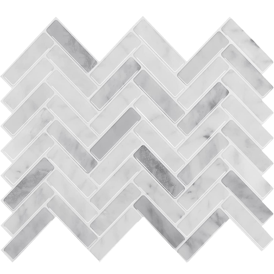 Carrara Marble Look Herringbone Tile - Marble Gray
