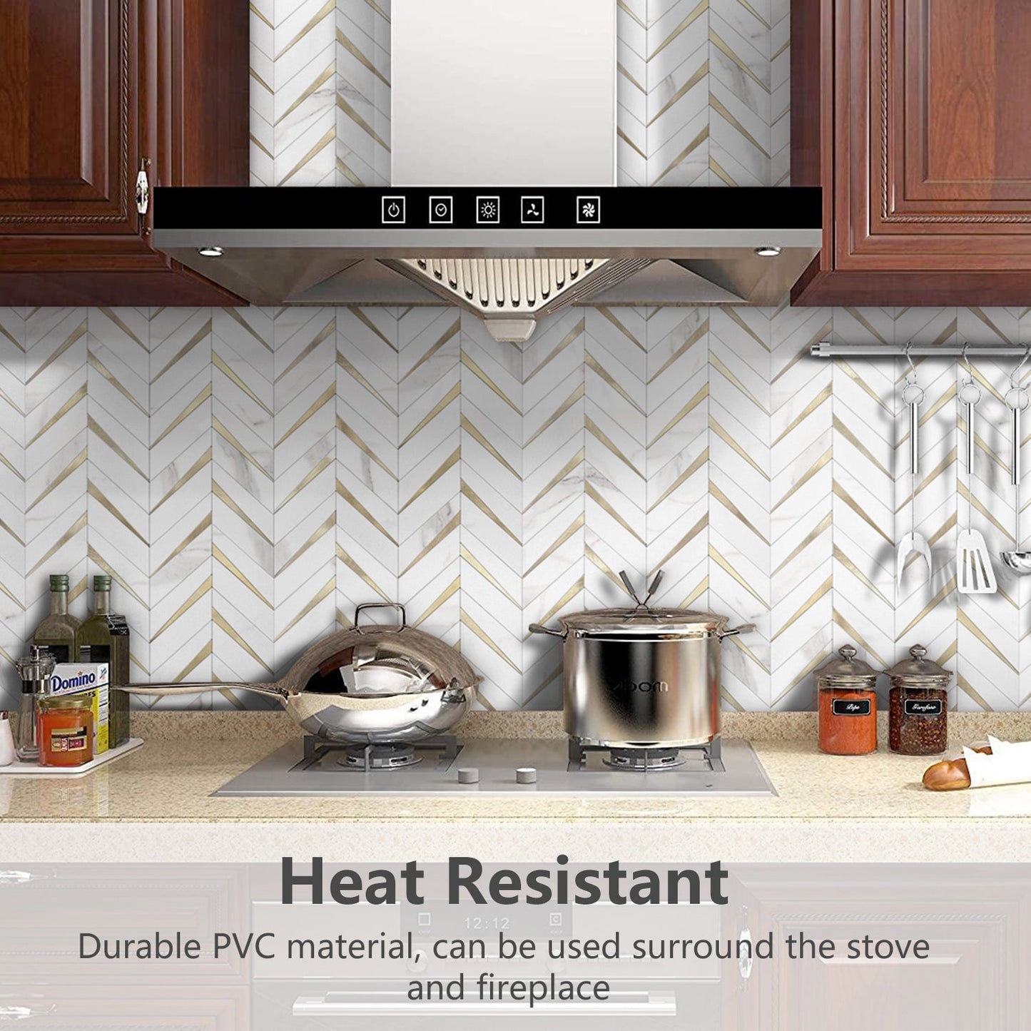 Herringbone Wall Tiles - White Marble Mixed Gold