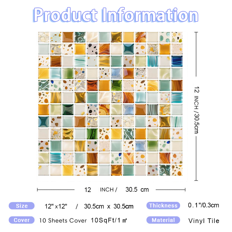 3D Colorful Mosaic Peel and Stick Wall Vinyl Tile