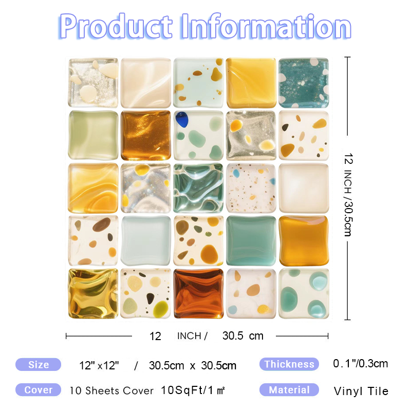 3D Colorful Mosaic Style Peel and Stick Wall Vinyl Tile