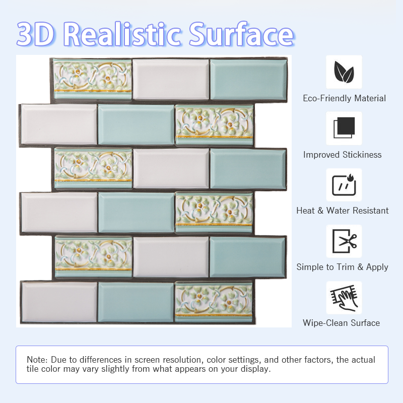 3D Green Brick Texture Peel and Stick Wall Tile