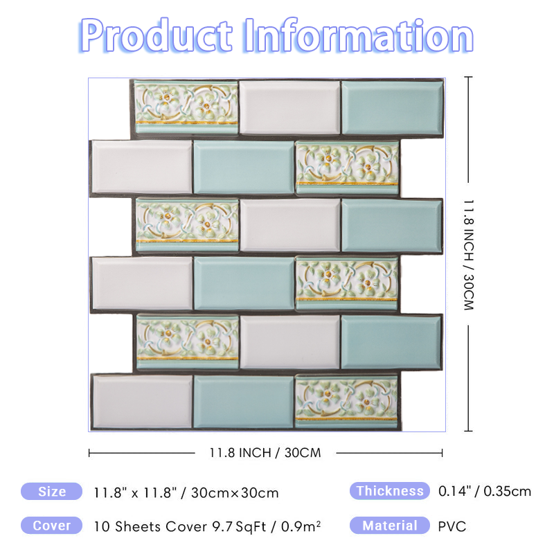 3D Green Brick Texture Peel and Stick Wall Tile