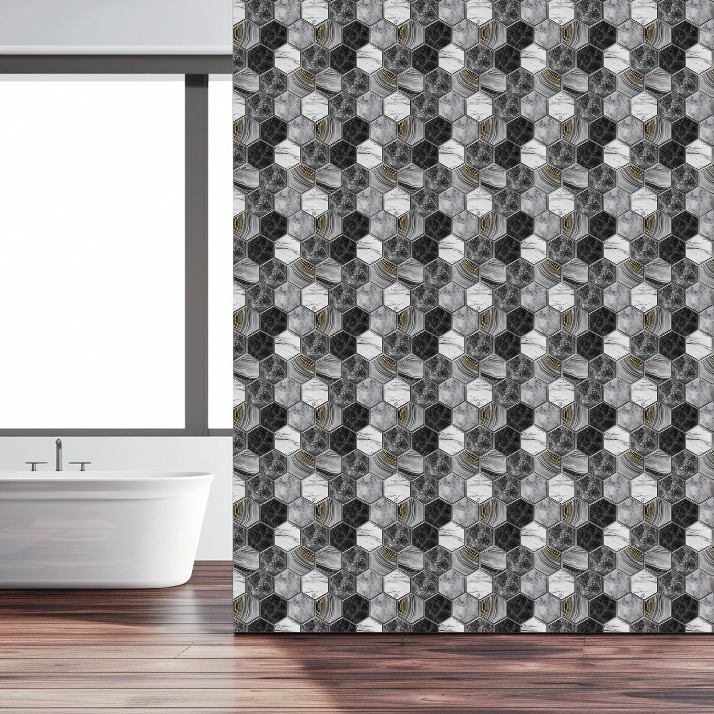 3D Black Marble Hexagon Peel and Stick Wall Tile