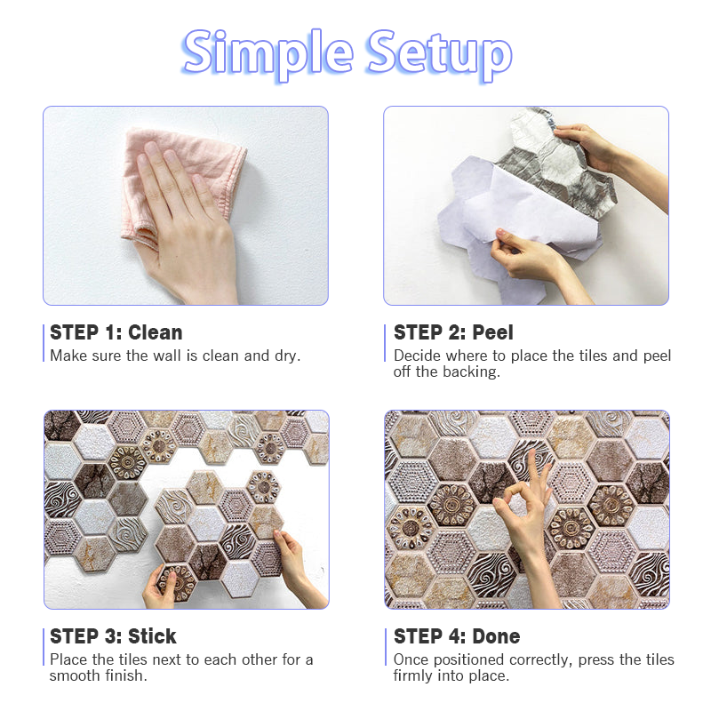 3D Brown Tone Hexagon Boho Peel and Stick Wall Tile