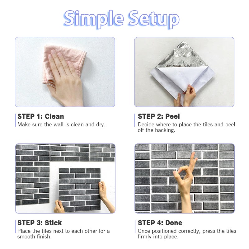 3D Classic Gray Brick Peel and Stick Wall Tile