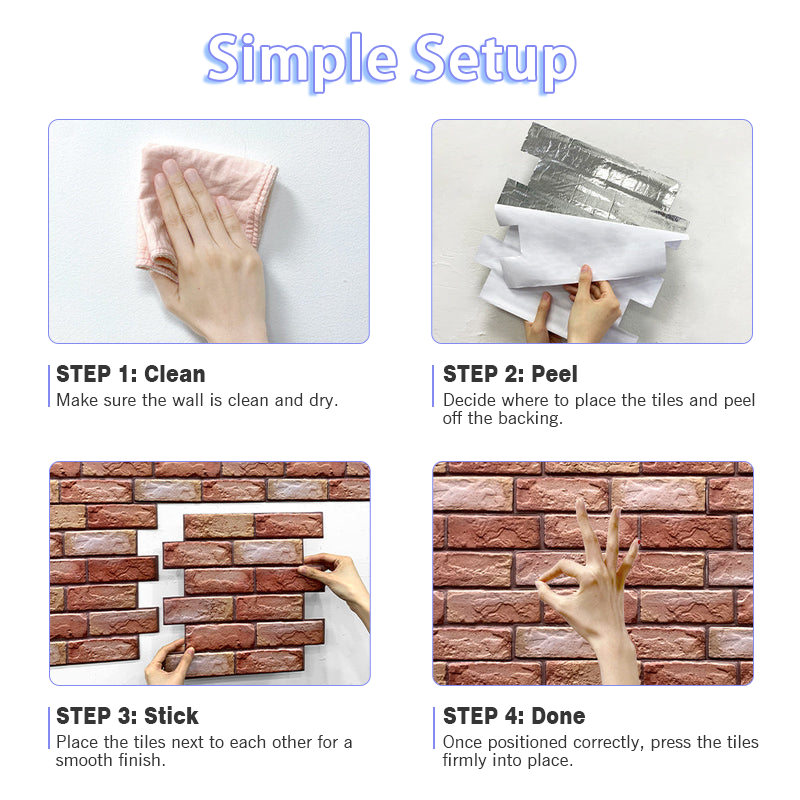 3D Red Brick Texture Peel and Stick Wall Tile